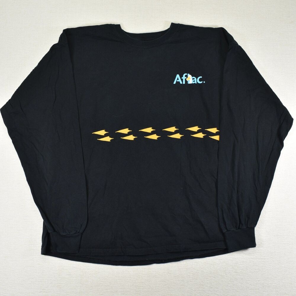 Vintage Aflac Duck Long Sleeve T Shirt Mens 2XL Black Corporate Promo Gildan